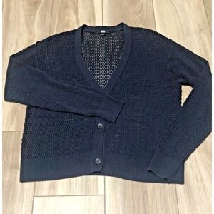 Uniqlo Mesh Cropped Cardigan Women's Boxy Blue Small Open Knit V-Neck  Cotton